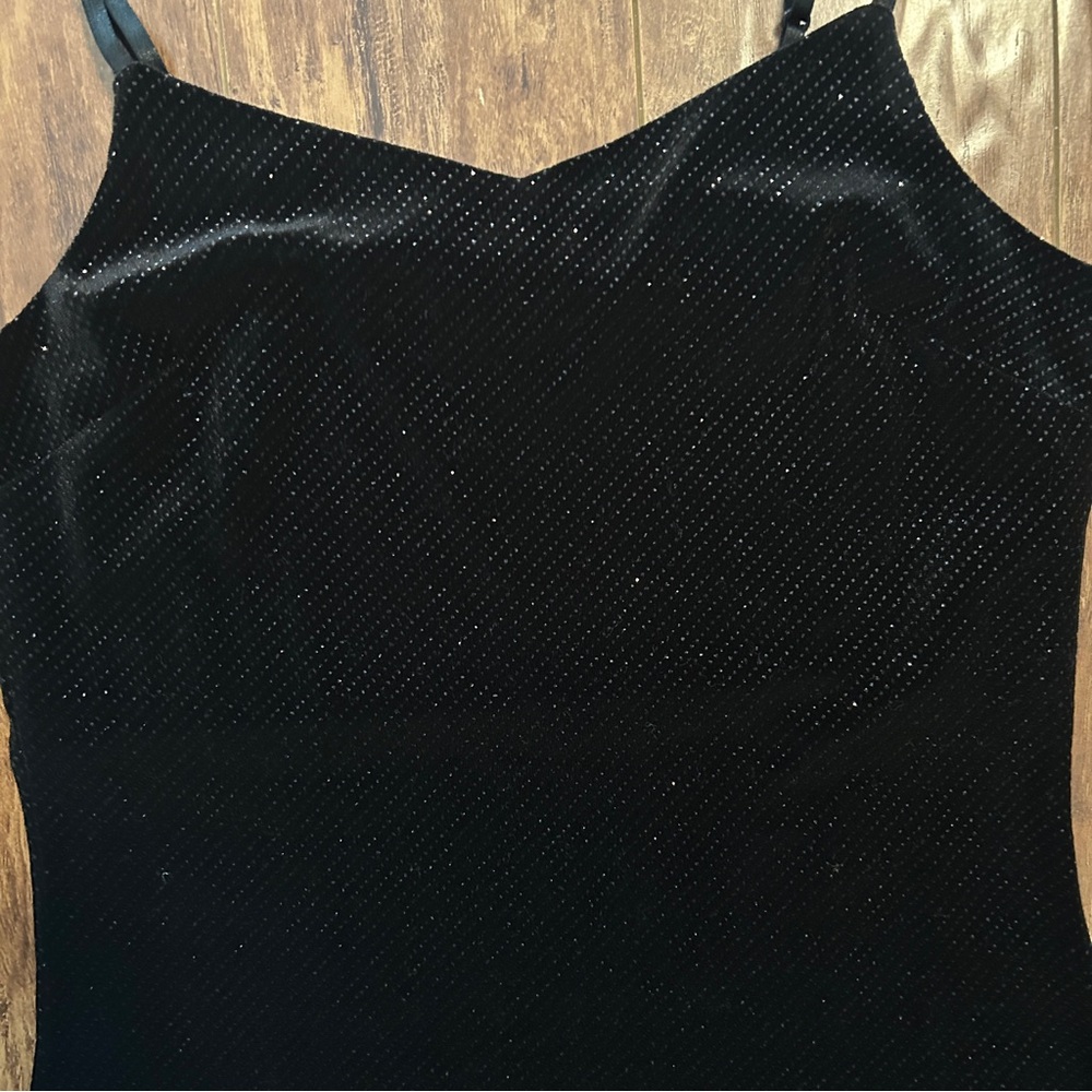 NWOT Suzy Shier sparkly black velvet bodycon dress small midi length strapsvneck - Picture 4 of 10